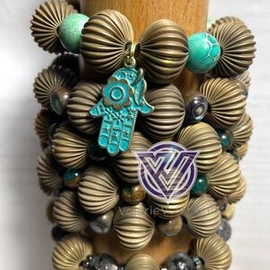 Turquoise like spacer and Brass Beaded Bracelet